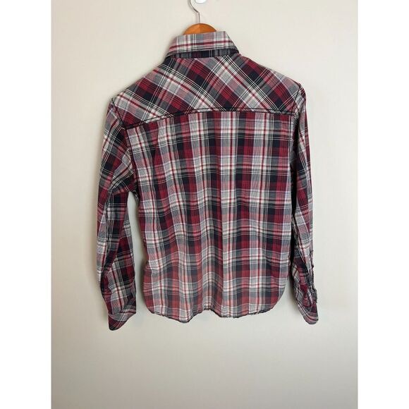 Fred Perry Red Black Plaid Button Down Long Sleeve Collared Shirt Men's L - Picture 8 of 11